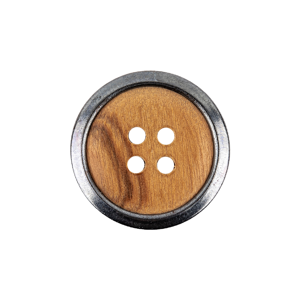 Portuguese Natural Wood Set-in Gunmetal 4-Hole Button - 35L/22mm