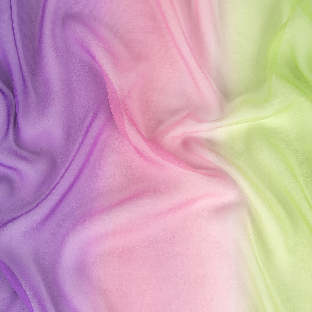 Green, Pink and Violet Ombre Silk Chiffon