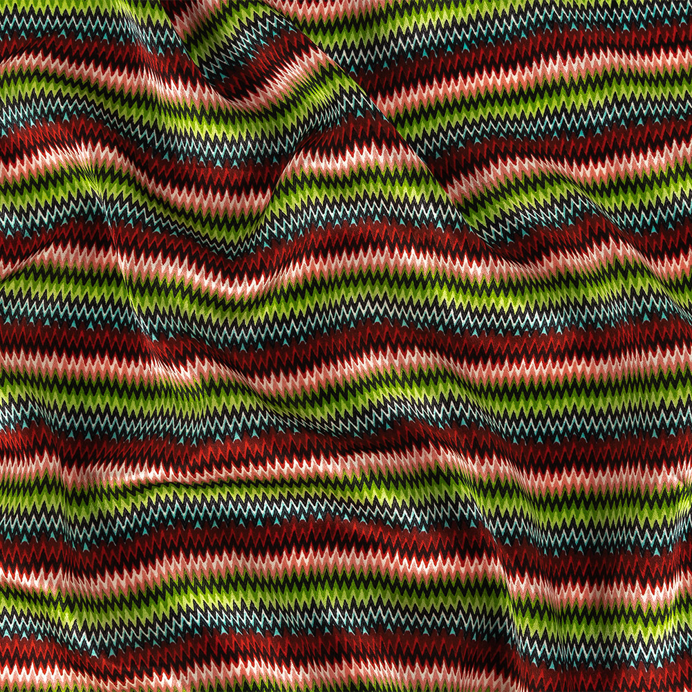 Red and Lime Zig Zag Stripes Silk Charmeuse