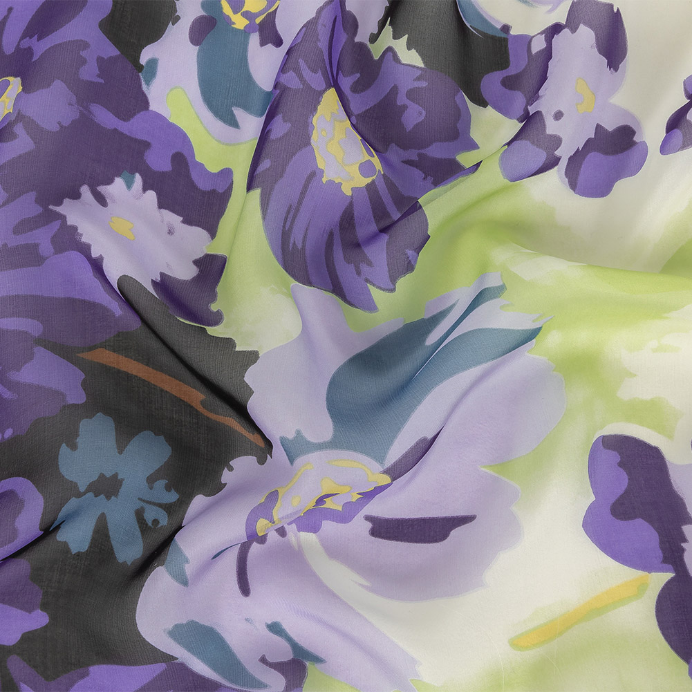 Purple, Mocha Mousse and Cream Blooming Bushes Silk Chiffon