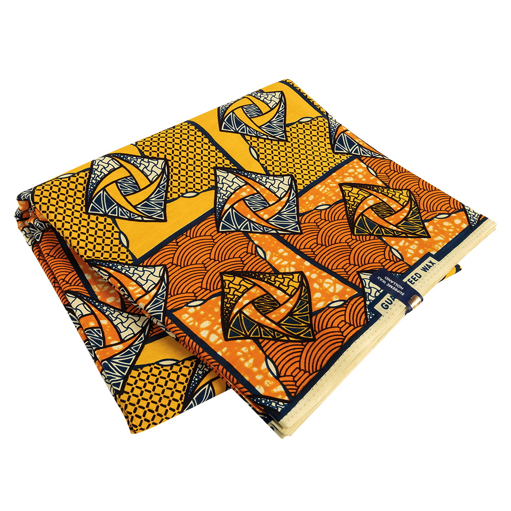 Yellow, Orange and Navy Geometric Cotton Supreme Wax African Print