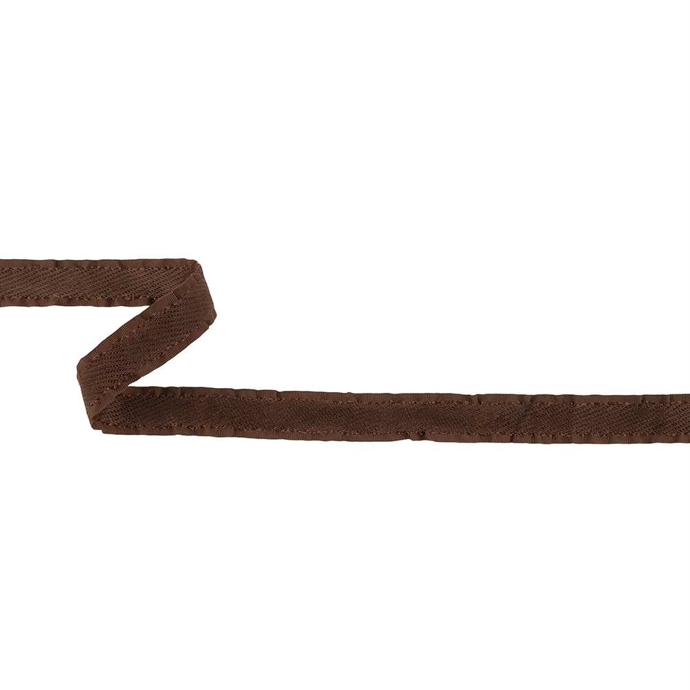 Brown Twill Ribbon with Ruffled Grosgrain Borders - 0.625