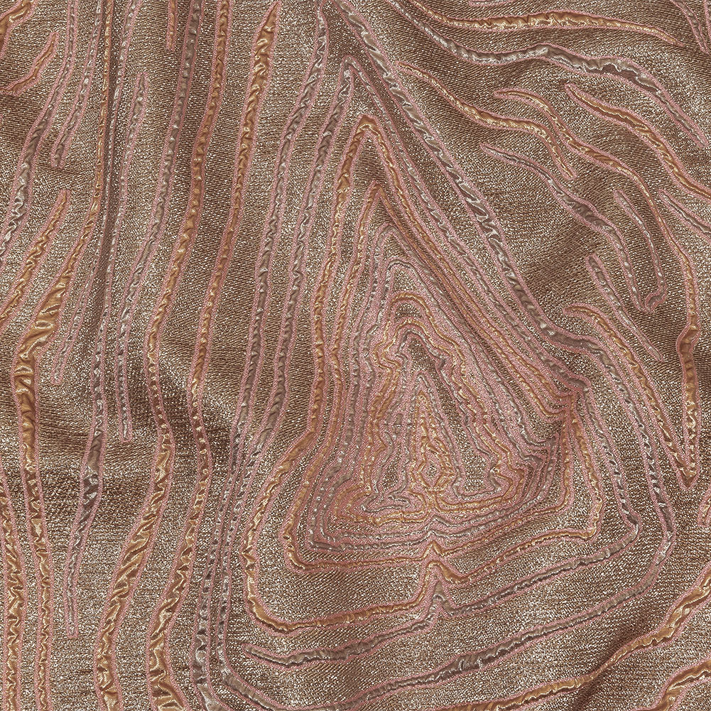 Metallic Gold, Silver and Pink Contour Lines Luxury Brocade