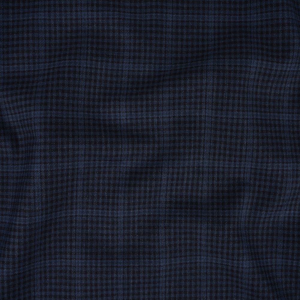 Italian Blue and Black Checkered Wool Suiting