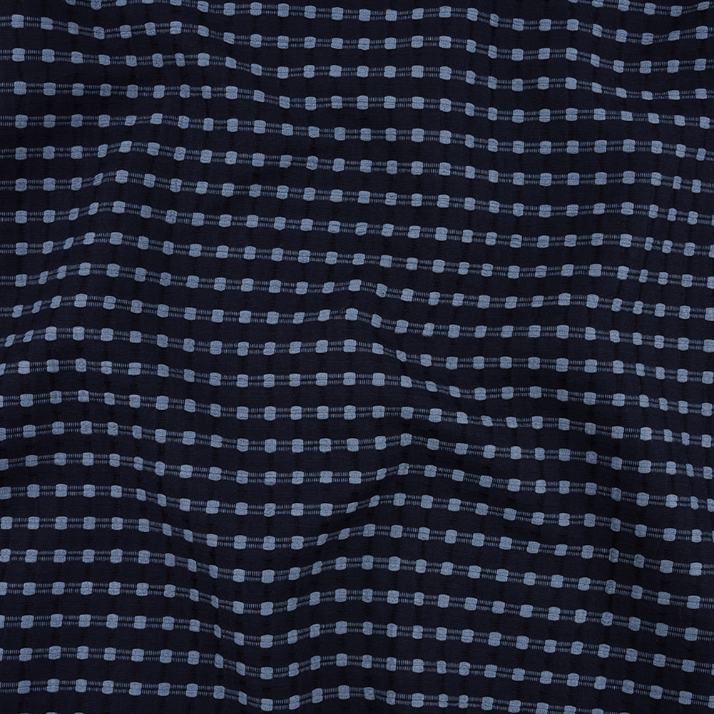 Italian Sargasso Sea and Navy Dotted Stripes Cotton Jacquard
