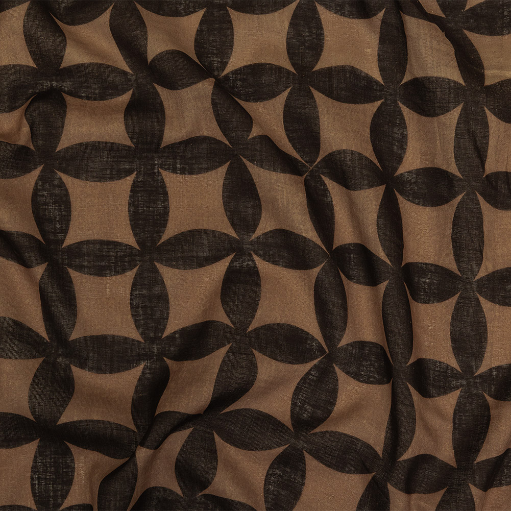 Tocca Italian Brown and Taupe Geometric Cotton Voile