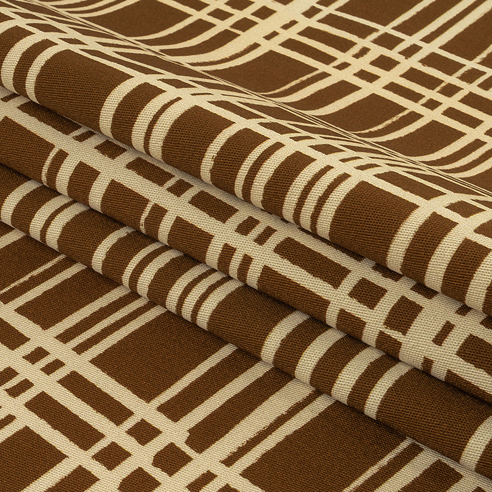 Mood Exclusive Brown Gridlock Stretch Cotton Twill - Folded