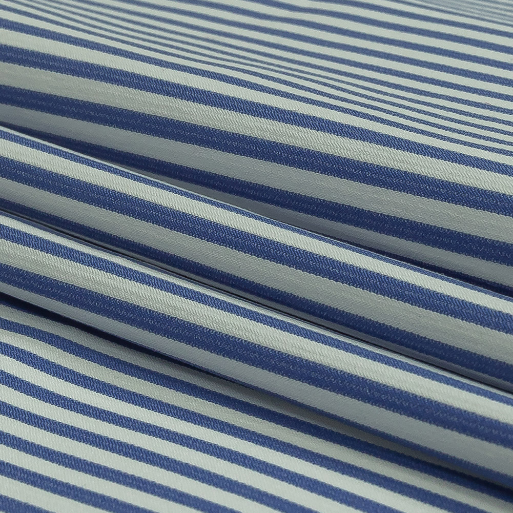 Alexander Wang Italian Blue and White Ribbed Candy Striped Stretch Cotton Dobby - Folded