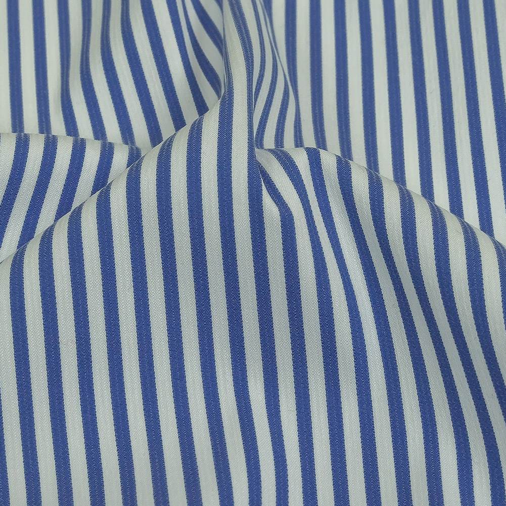Alexander Wang Italian Blue and White Ribbed Candy Striped Stretch Cotton Dobby - Detail