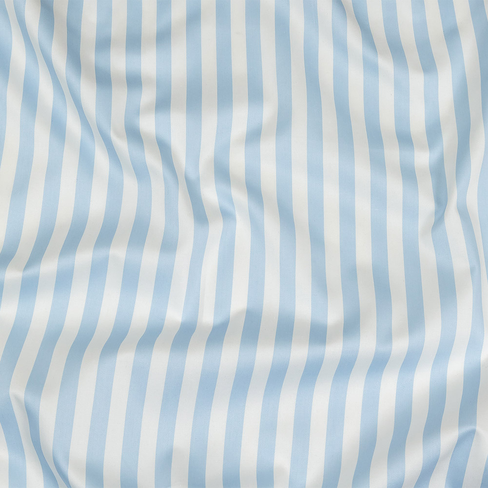 Baby Blue and White Bengal Striped Lightweight Cotton Sateen