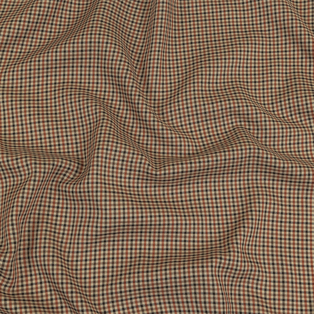 Brown, Red and Black Tattersall Check Twill Cotton Shirting