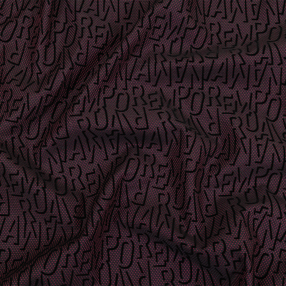 Black Flocked Drop Shadow Letters on Windsor Wine and Black Spotted Cotton Dobby
