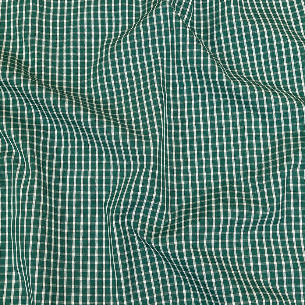 Evergreen and White Checkered Cotton and Polyester Shirting