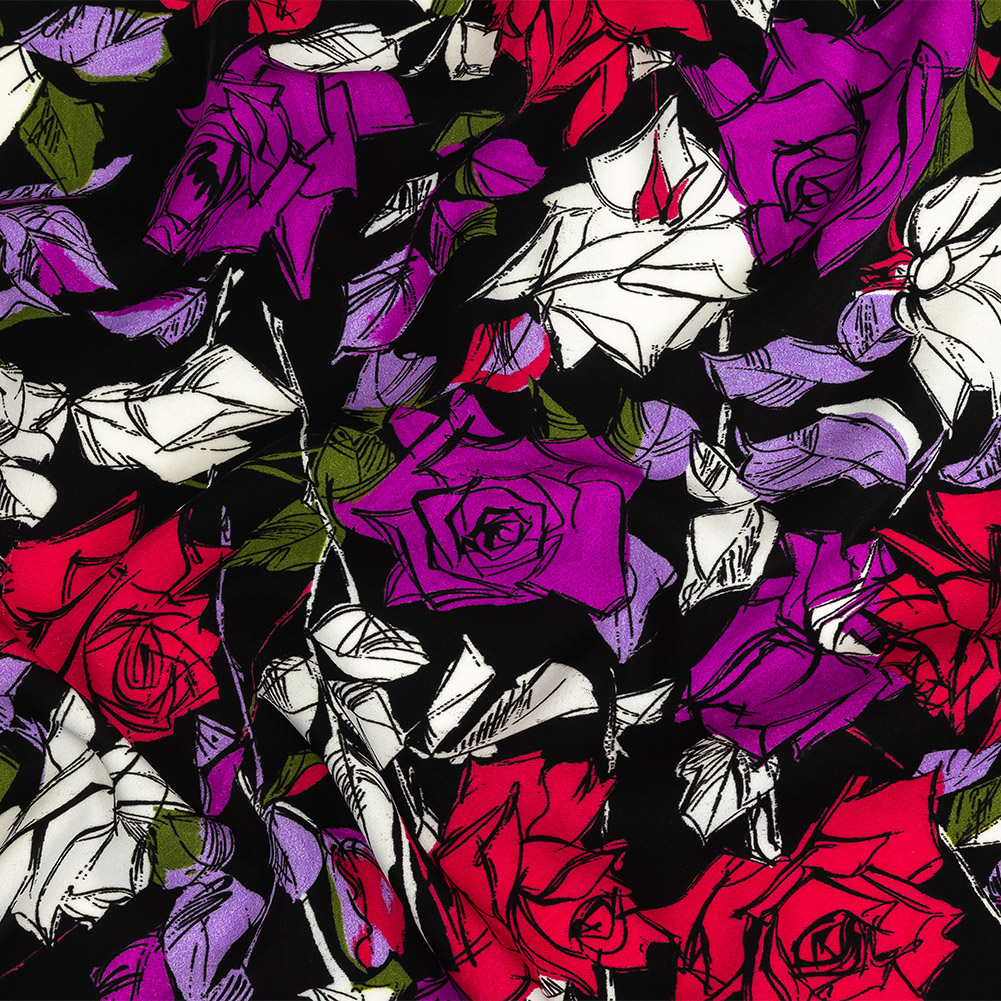 Mood Exclusive Black Painting the Roses Polyester Crepe