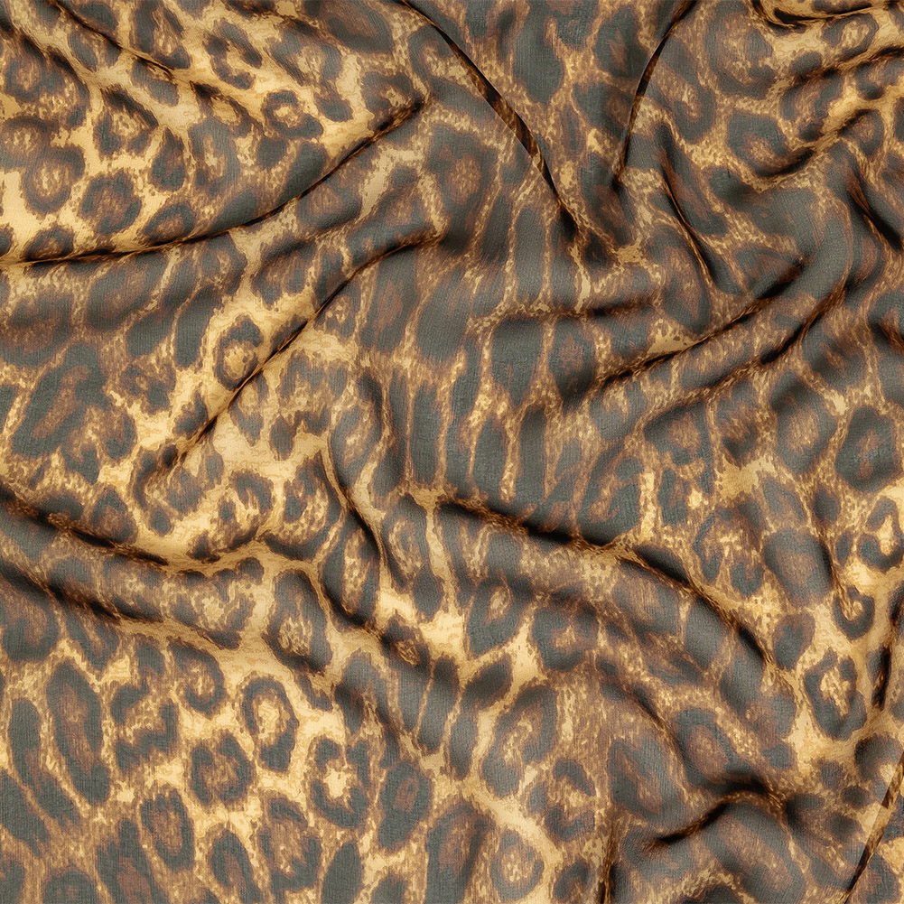 Peppercorn and Beige Leopard Print Silk Chiffon
