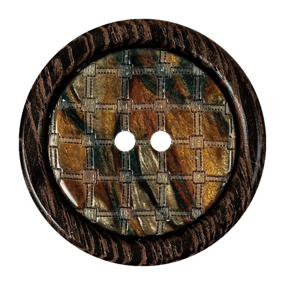 Wenge and Tort Swirls Textured Plastic 4-Hole Button - 58L/37mm