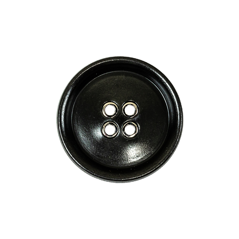 Italian Black and Silver 4-Hole Shallow Plate Metal Button - 36L/23mm