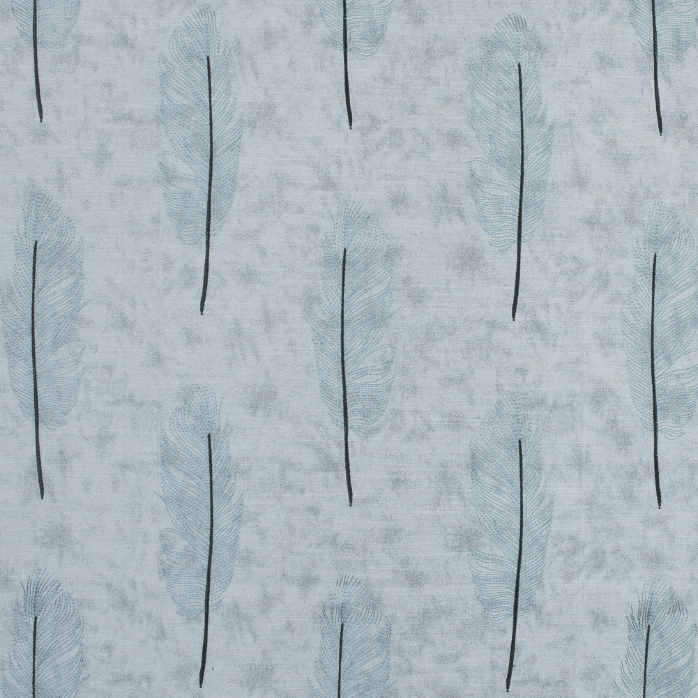 British Aqua Feather Embroidered Polyester Woven