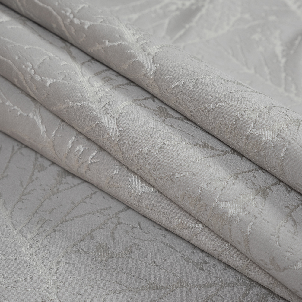 British Imported Silver Satin-Faced Jacquard with Overlapping Leaves - Folded