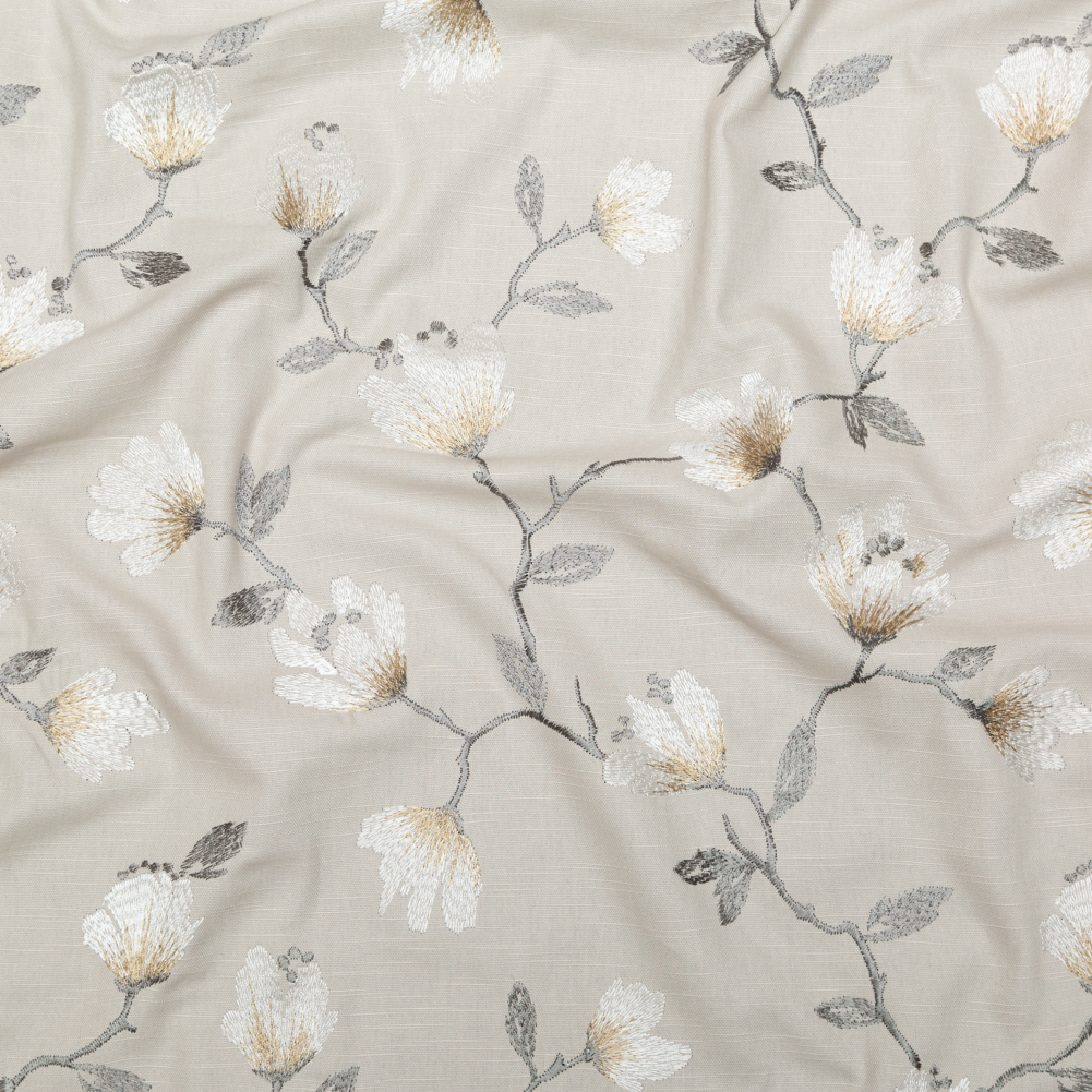 British Imported Linen Floral Embroidered Imitation Dupioni
