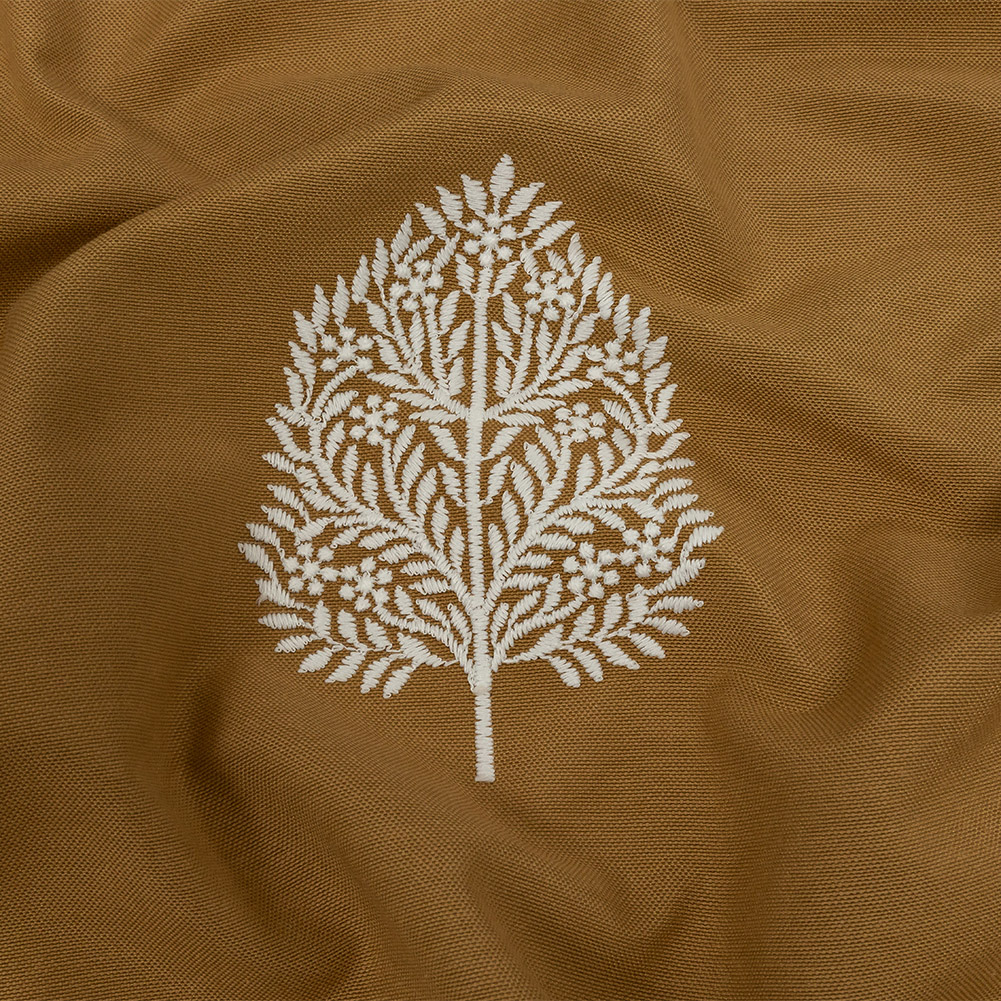 British Imported Ochre Foliage Embroidered Drapery Woven