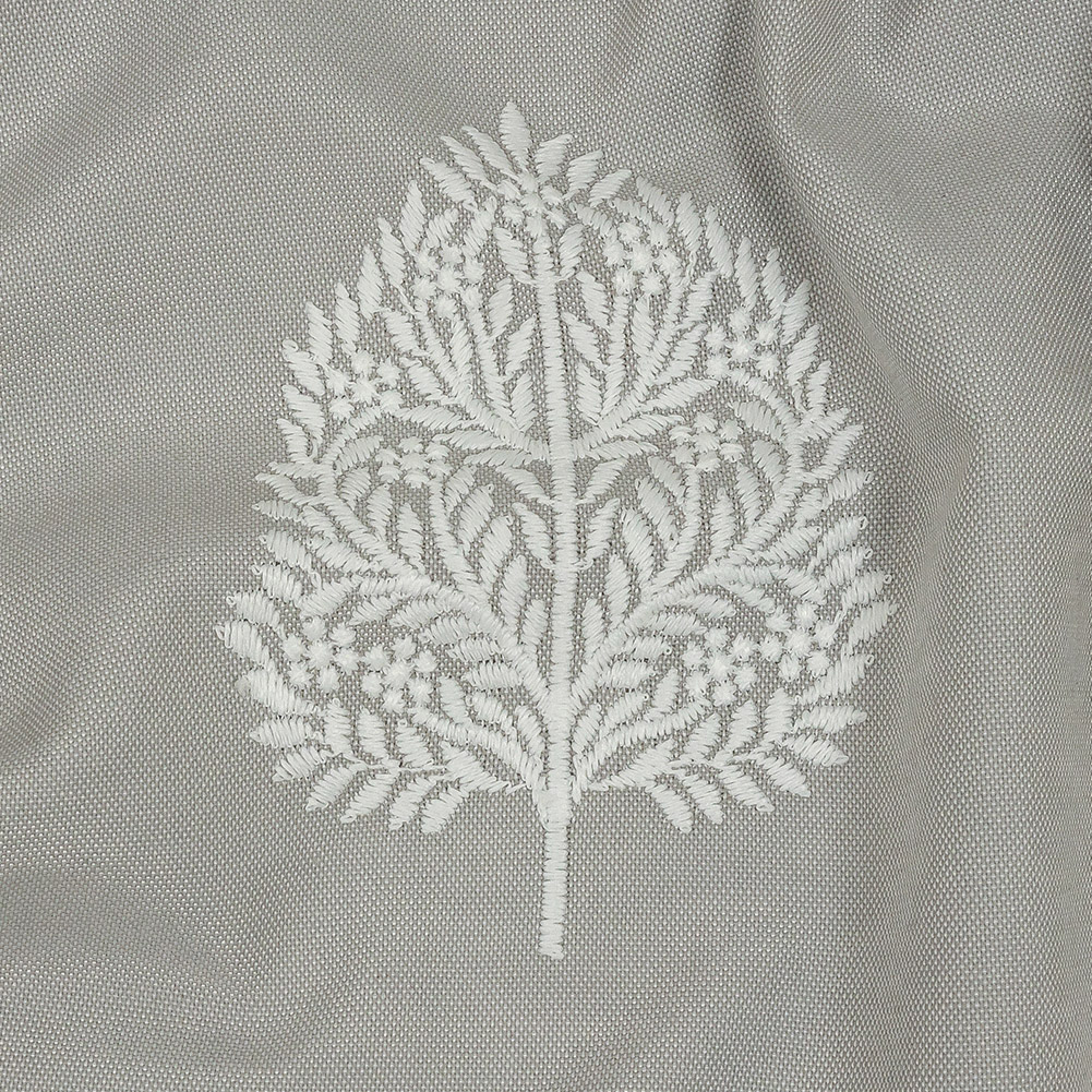 British Imported Silver Foliage Embroidered Drapery Woven - Detail