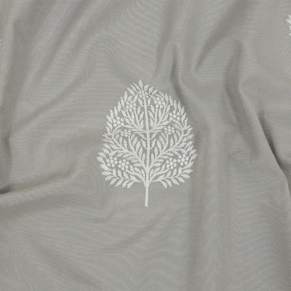 British Imported Silver Foliage Embroidered Drapery Woven