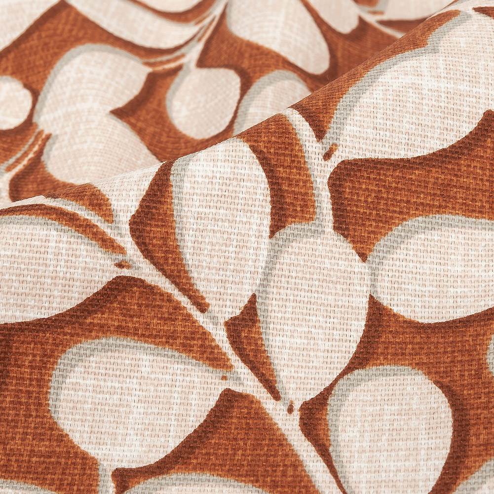 British Imported Terracotta Leafy Printed Cotton Canvas - Detail