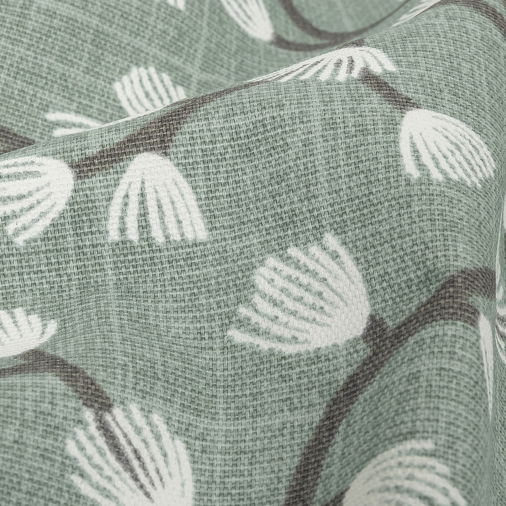 British Imported Seafoam Japanese Blooms Printed Cotton Canvas - Detail