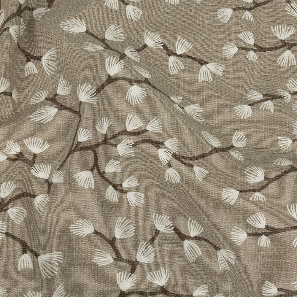 British Imported Taupe Japanese Blooms Printed Cotton Canvas
