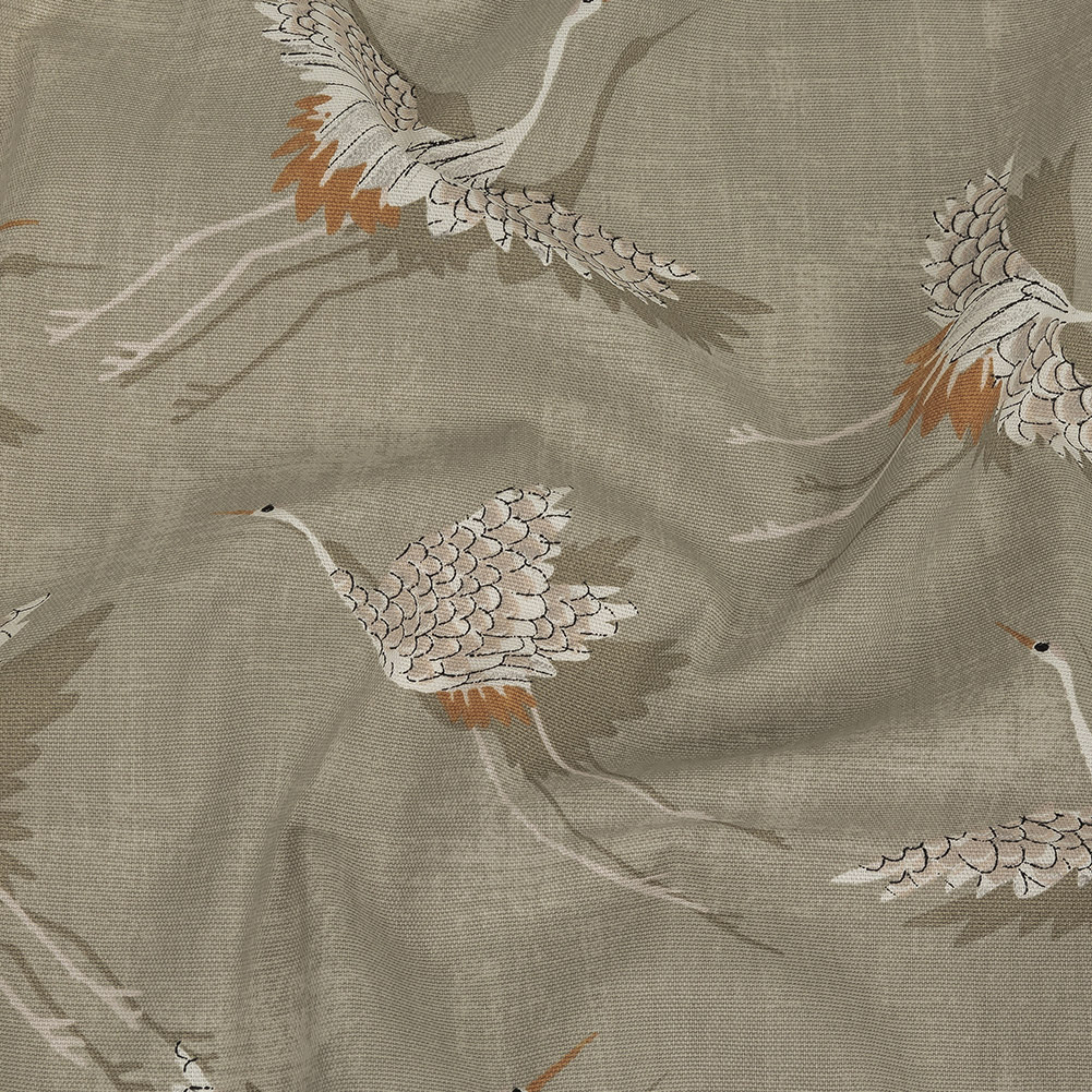 British Imported Rust Cranes Printed Cotton Canvas