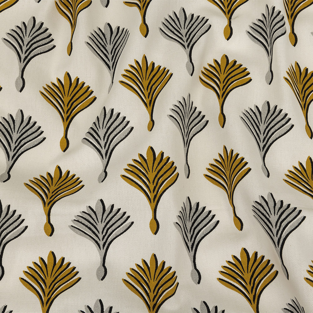 British Imported Sunflower Geometric Ferns Printed Cotton Canvas