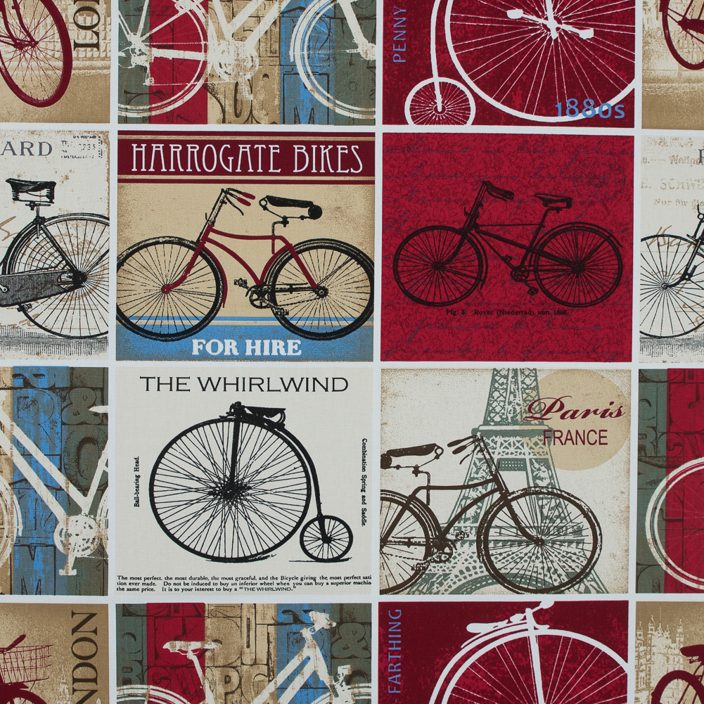 British Vintage Cyclist Printed Cotton Canvas