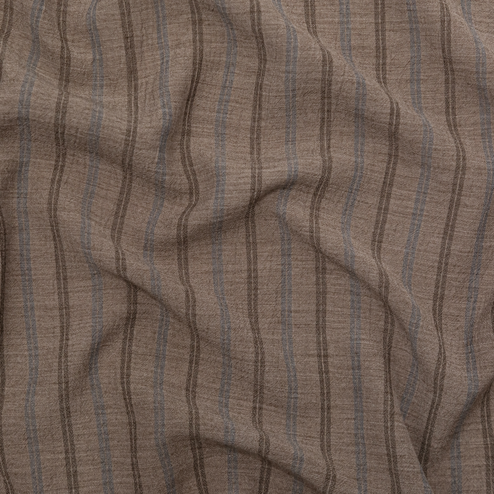 Taupe Gray, Bison and Infinity Striped Linen Crepe