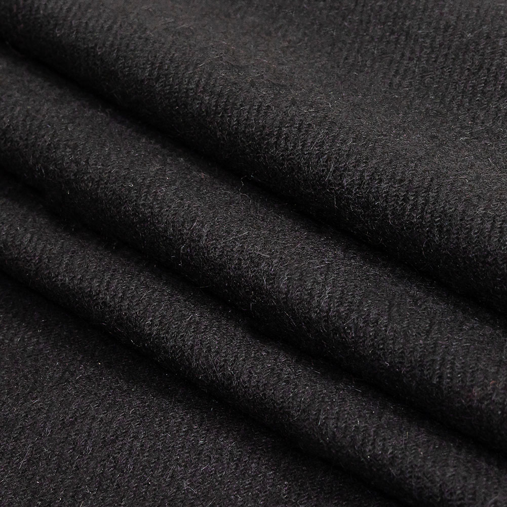 Black Felted Twill Cashmere Coating Panel With Fringe Border - Folded
