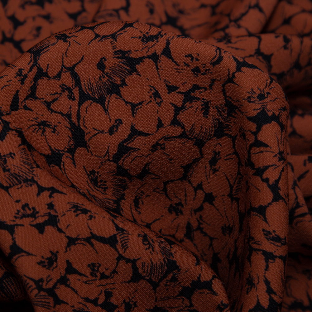 Mood Exclusive Poppy Paradise Rust Stretch Polyester Crepe - Detail