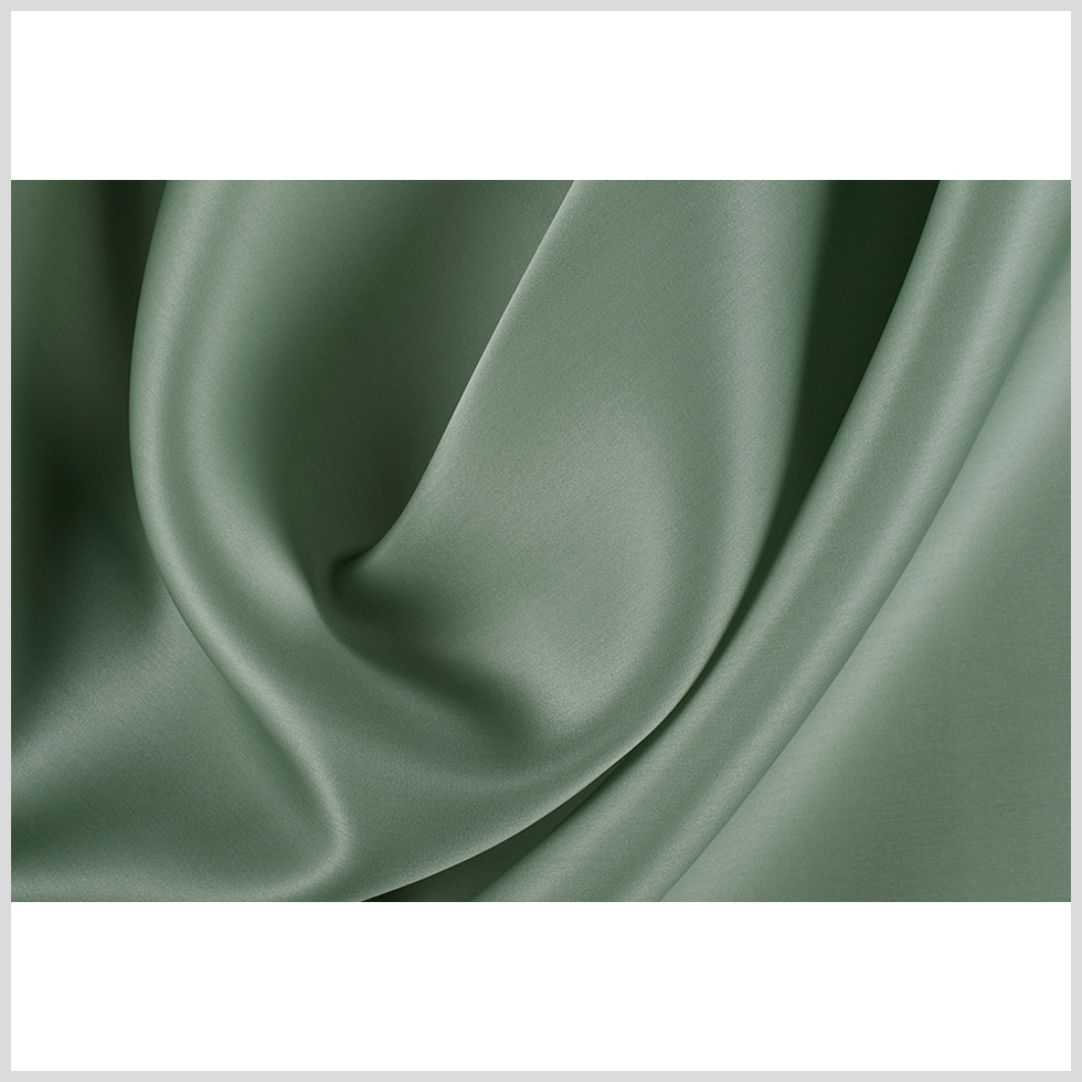 Oil Green Silk Satin Face Organza - Full