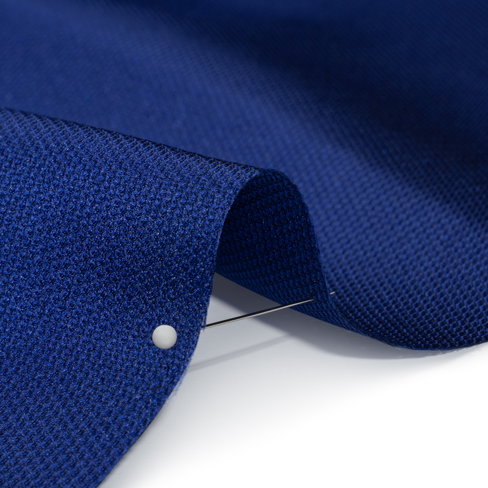 Italian Electric Blue Polyester and Silk Mikado Pique - Detail