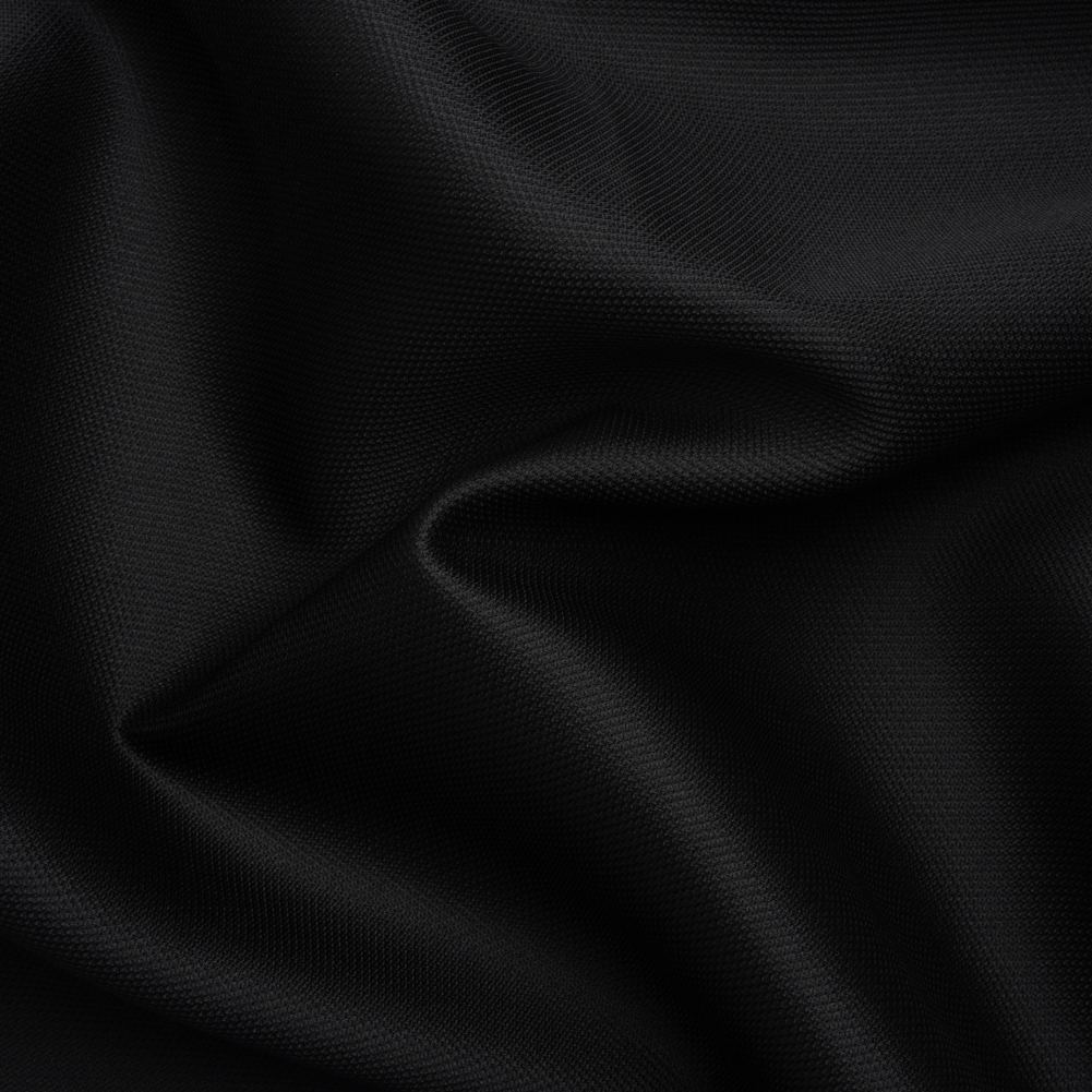 Italian Black Polyester and Silk Mikado Pique