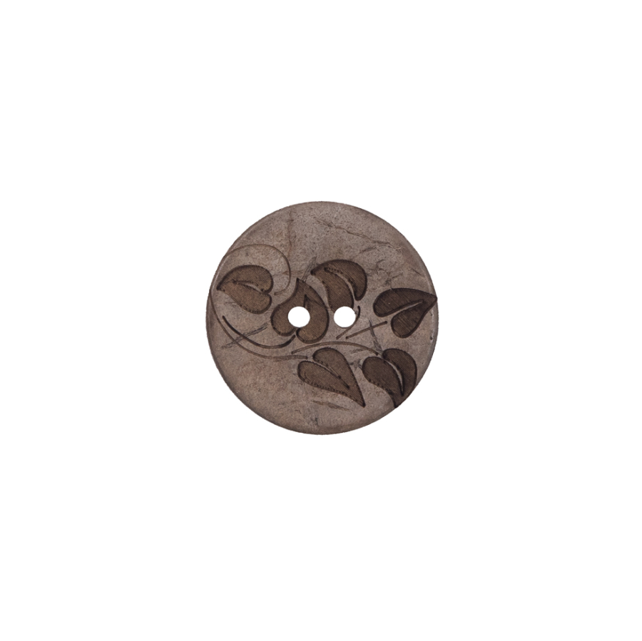 Italian Brown Leafy Etched Coconut Button - 22L/14mm | Mood Fabrics