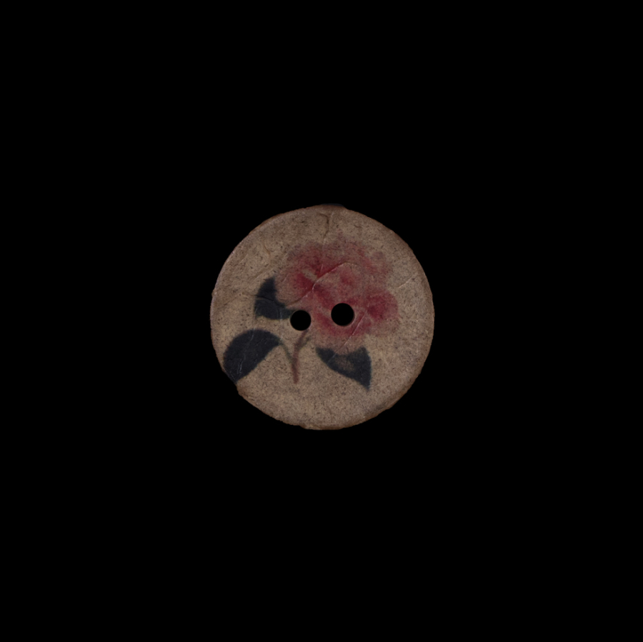 Italian Brown Floral Painted Coconut Button - 22L/14mm | Mood Fabrics