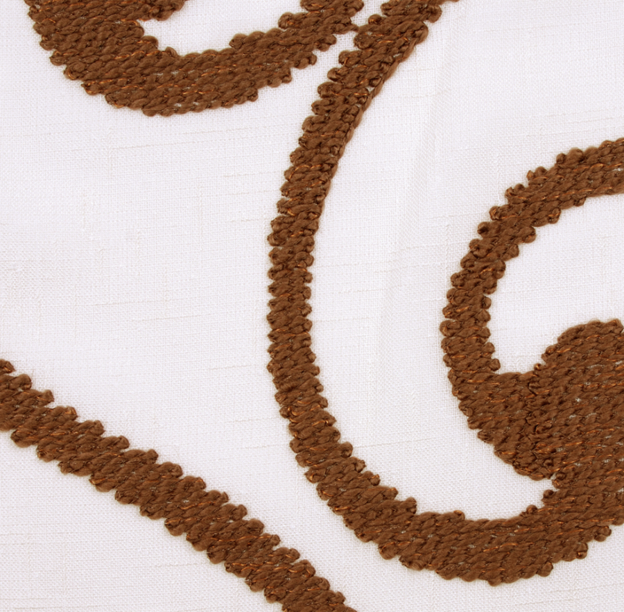 Ivory & Brown Embroidery Retro-Chic Sheer Poly | Mood Fabrics