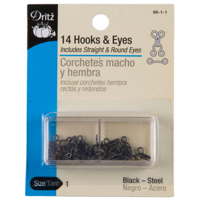 Dritz Black Hooks & Eyes Size 1 - 14ct | Mood Fabrics