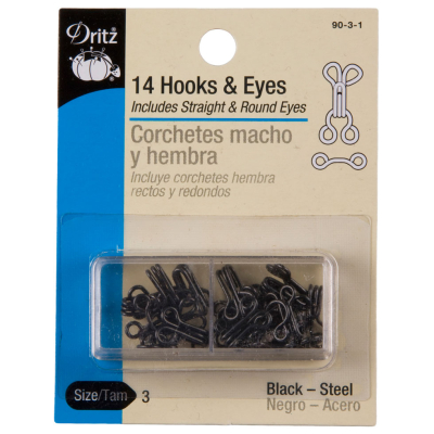 Dritz Black Hooks & Eyes Size 3 - 14ct | Mood Fabrics