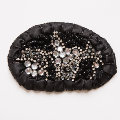 Black and Clear Beaded Rhinestone Applique - 4.25