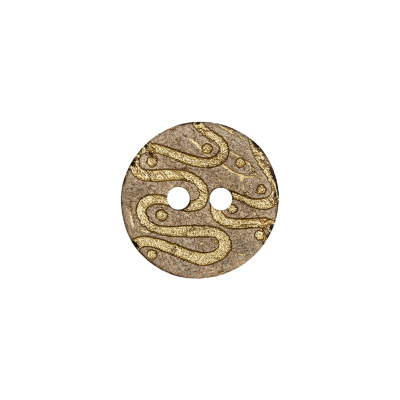 Italian Beige and Gold Swirls Etched Coconut Button - 24L/15mm | Mood Fabrics