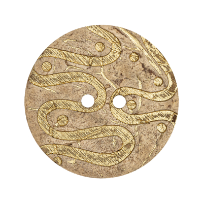 Italian Beige and Gold Swirls Etched Coconut Button - 48L/30.5mm | Mood Fabrics