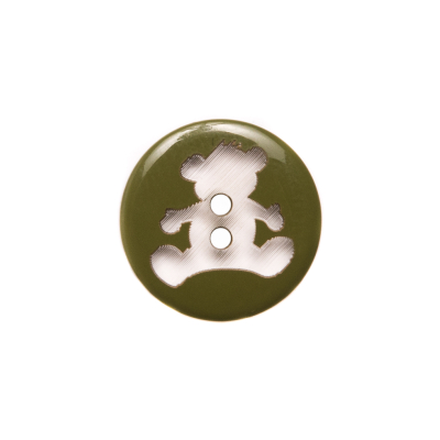 Italian Green Teddy Bear Plastic Button - 24L/15mm | Mood Fabrics