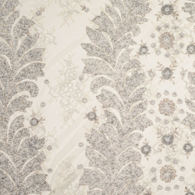 Ivory and Silver Floral Beaded Lace | Mood Fabrics