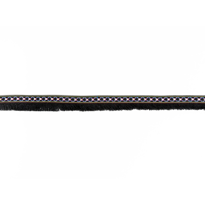 Multicolored and Black Tribal Brushed Fringe Trim - 1.125